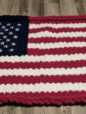 Handcrafted American Flag Crochet Throw - Red White Blue